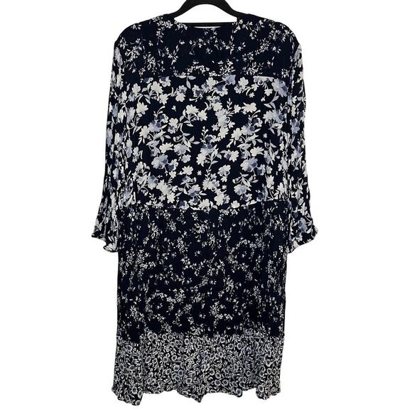 J Jill Floral Midi Dress Blue White Size XL Peasant Cottage Boho Feminine Casual - Picture 2 of 10